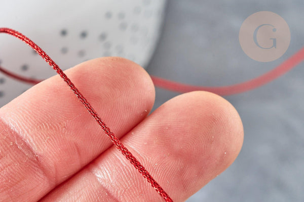 Cordon rouge métalisé tressé cuivre polyester 1mm, x1 mètre (G8175)