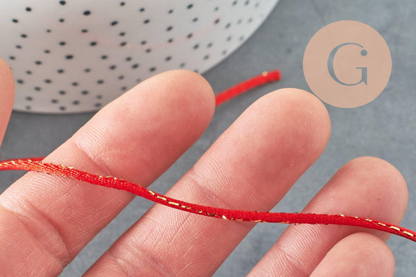 Cordon rouge or, fabrication bijoux, création bijoux,ruban mariage, scrapbooking, largeur 1.5mm, x1 mètre G3369