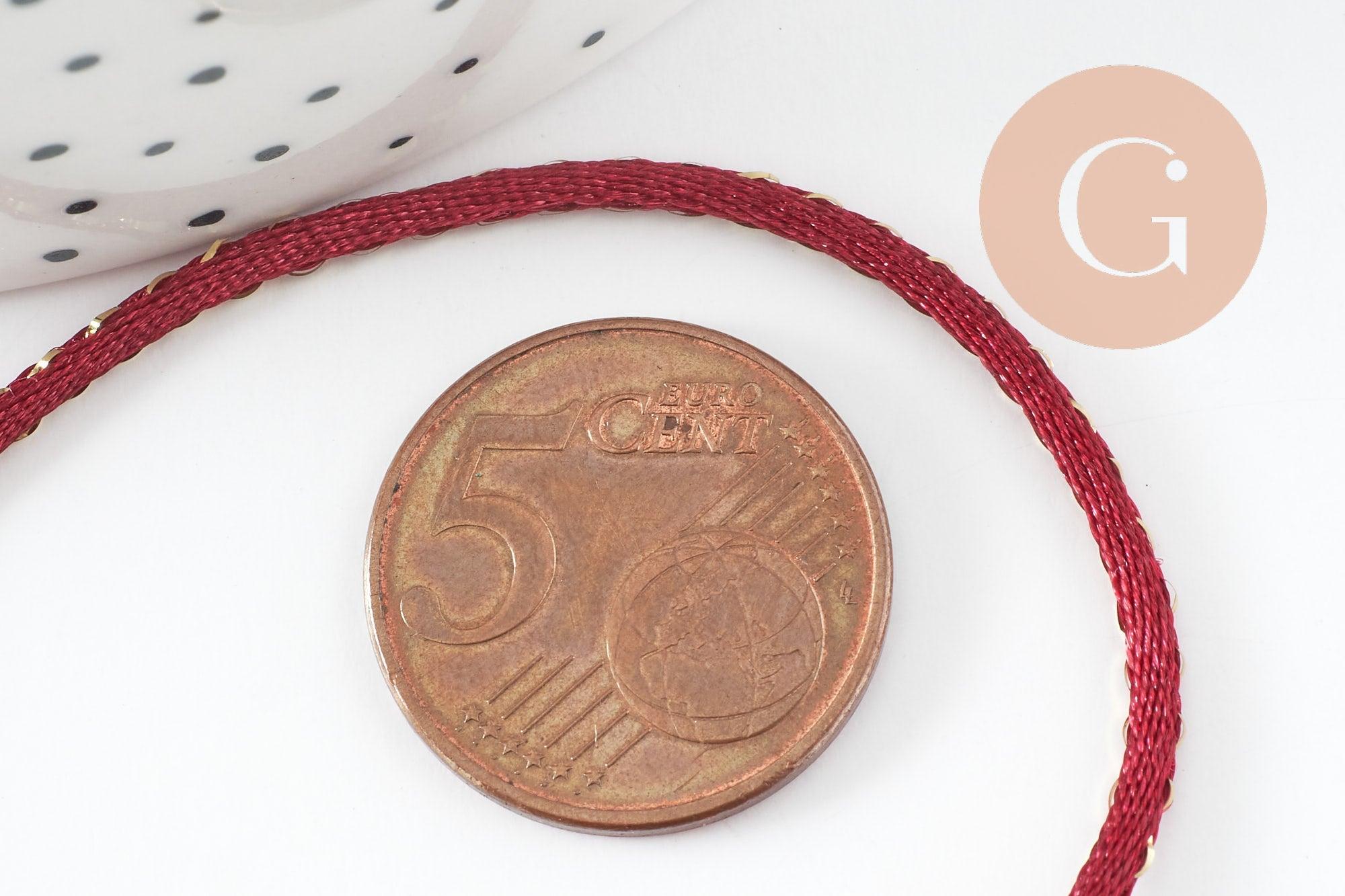Cordon rouge or, fabrication bijoux,ruban mariage, scrapbooking, largeur 1.8mm, x1 mètre (G8244)