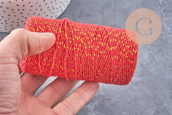 Cordon rouge or,ruban mariage,scrapbooking,1-1.55mm, 5 /10 mètres /Bobine- (G2099)