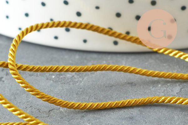 Cordon satiné torsadé or foncé 2mm, x1 mètre (G4594)