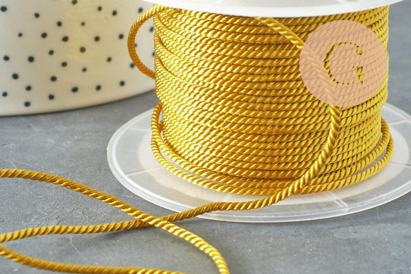 Cordon satiné torsadé or foncé 2mm, x1 mètre (G4594)