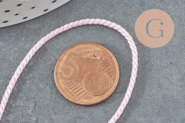 Cordon satiné torsadé rose, cordon pour bijoux,cordon rose scrapbooking,corde décoration, largeur 2mm, x1 mètre G5655