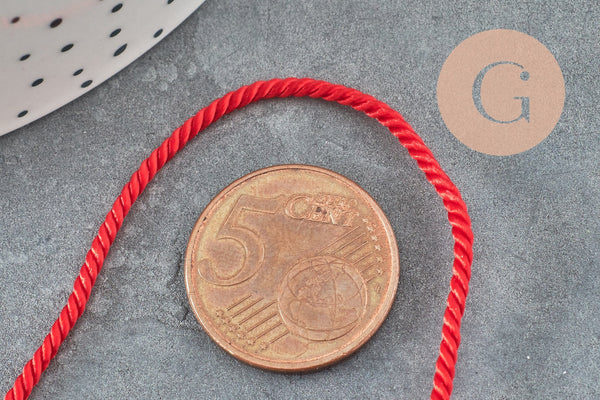 Cordon satiné torsadé rouge 2mm, x1 mètre (G7729)