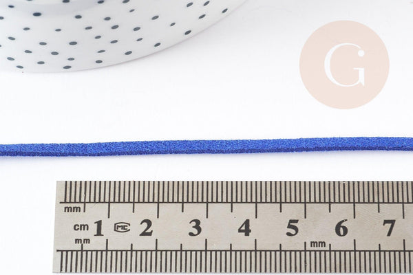 Cordon suédé bleu roi à paillettes imitation cuir 3-4mm, x1 mètre (G0780)