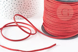 Cordon suédé rouge à paillettes imitation cuir 3-4mm, x1 mètre (G4798)