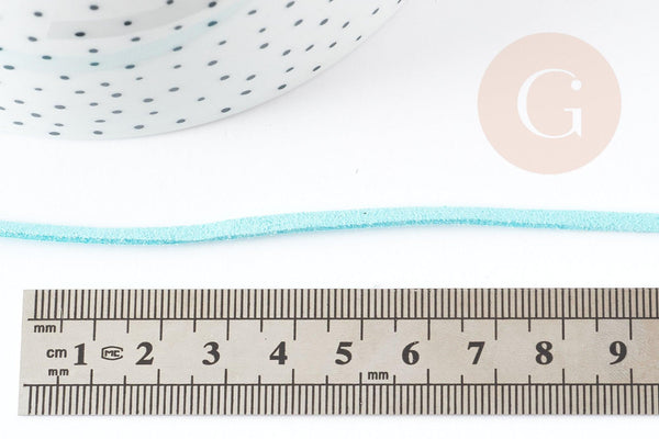 Cordon suédé turquoise imitation cuir 3-4mm, x1 mètre (G1326)