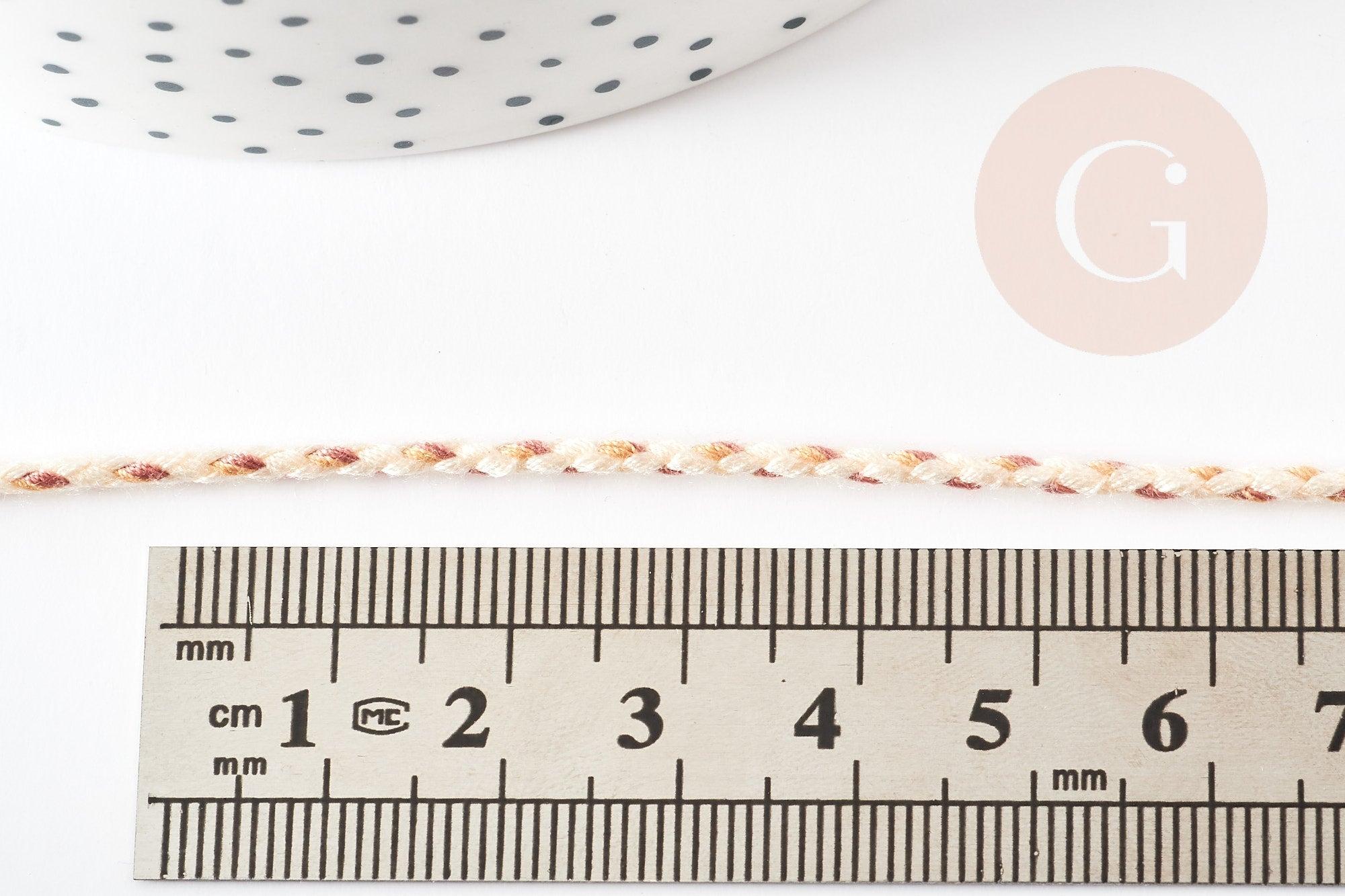 Cordon tressé Beige rose blanc 2mm, x 1 mètre (G9118)
