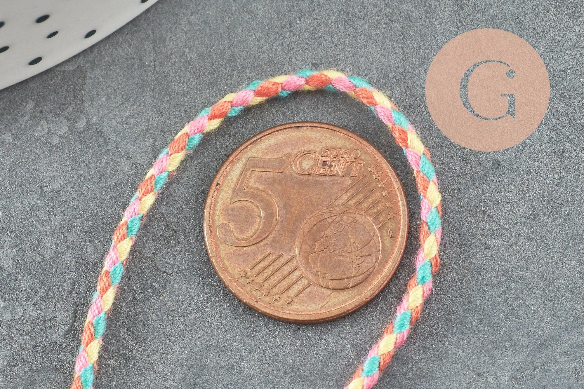 Cordon tressé Orange Jaune Rose bleu 2mm, cordon multicolore scrapbooking, cordon décoration, x1 mètre G5933
