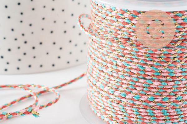 Cordon tressé Orange Rose bleu or 1.5mm x1 mètre (G9728)