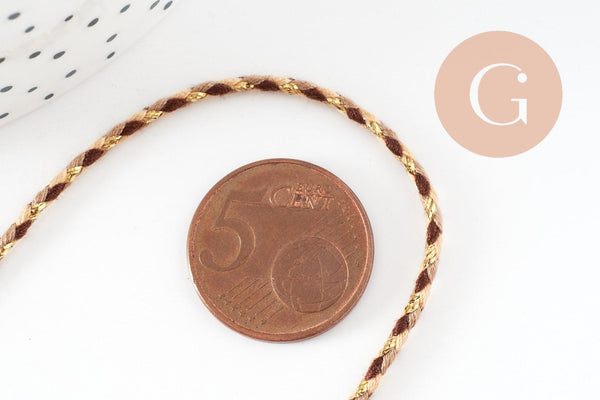 Cordon tressé Taupe Marron Beige Or 1.5mm x1 mètre (G9729)