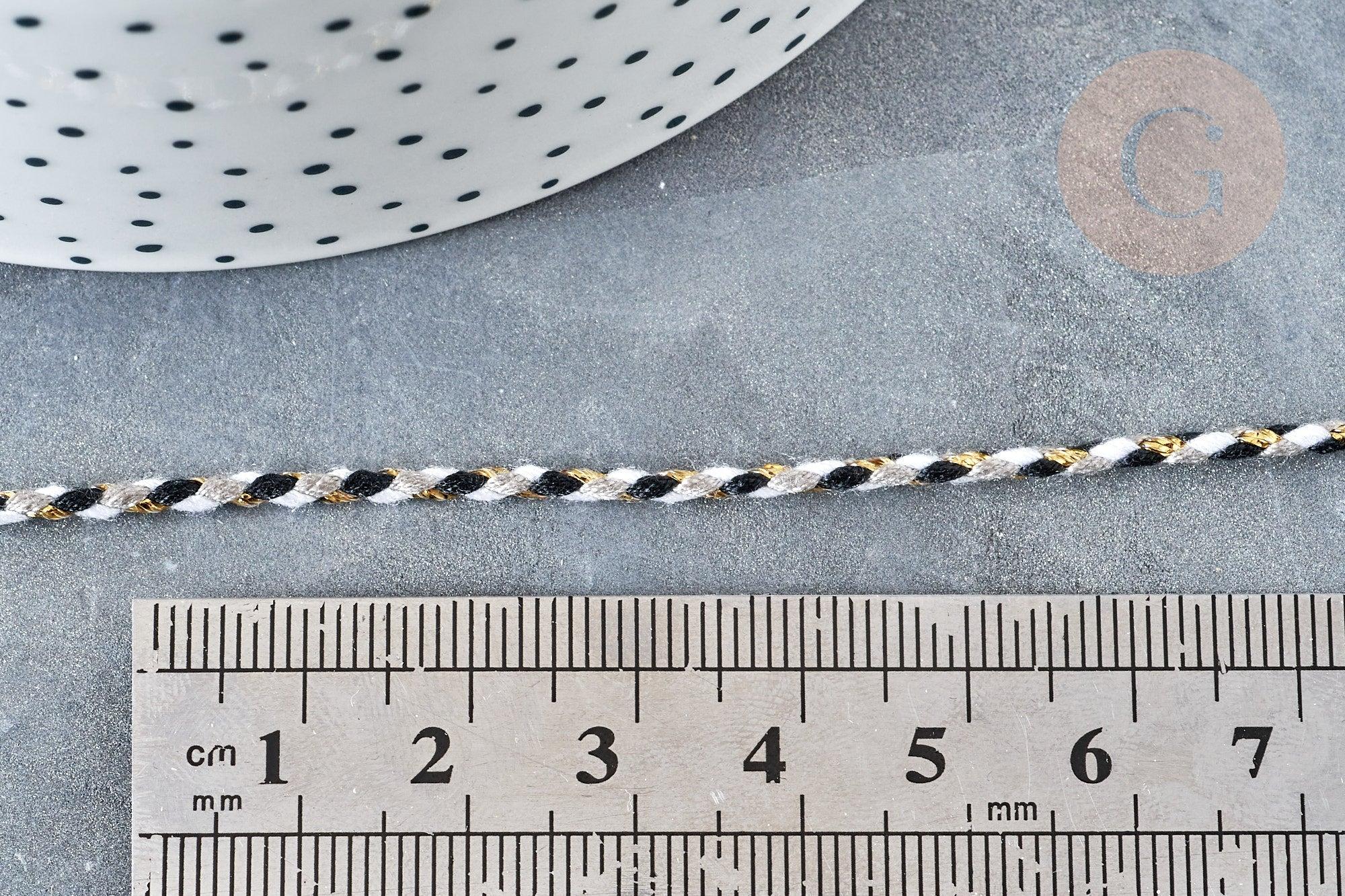 Cordon tressé blanc gris noir or 1.5mm-2mm,cordon multicolore scrapbooking,corde décoration, x1 mètre G8126