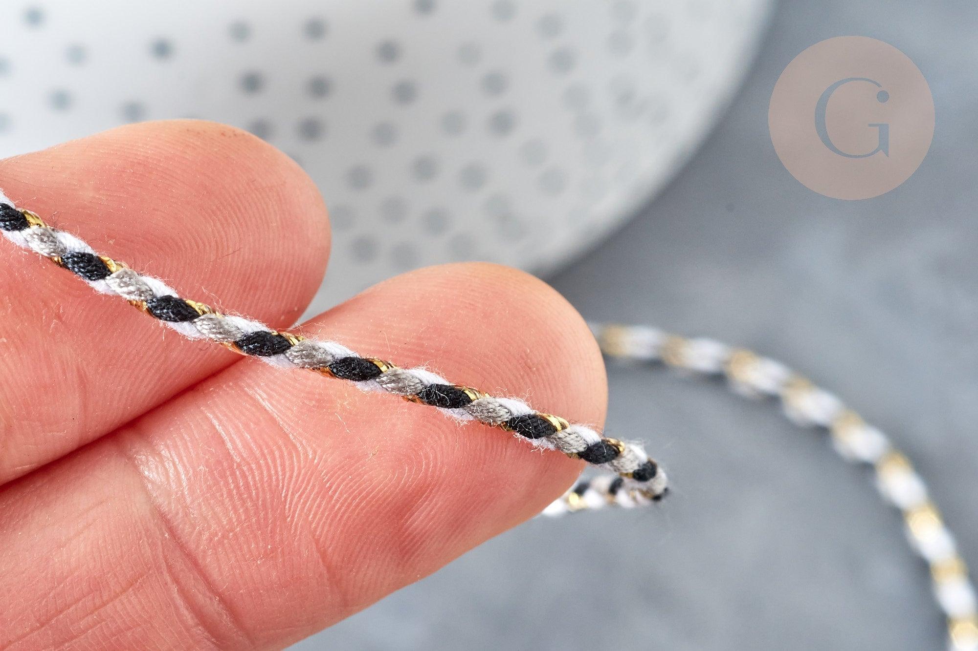 Cordon tressé blanc gris noir or 1.5mm-2mm,cordon multicolore scrapbooking,corde décoration, x1 mètre G8126