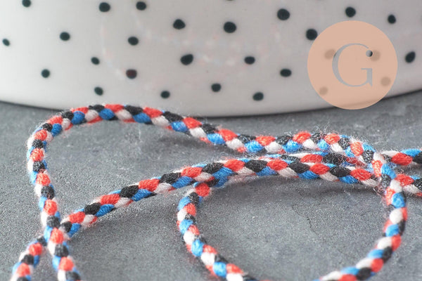 Cordon tressé bleu blanc rouge turquoise 2mm,cordon multicolore scrapbooking,corde décoration, x1 mètre G5859