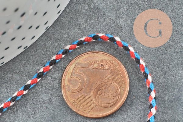 Cordon tressé bleu blanc rouge turquoise 2mm,cordon multicolore scrapbooking,corde décoration, x1 mètre G5859