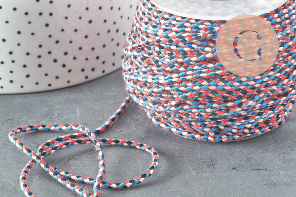 Cordon tressé bleu blanc rouge turquoise 2mm,cordon multicolore scrapbooking,corde décoration, x1 mètre G5859