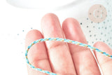 Cordon tressé bleu turquoise fil doré 1.5mm-2mm, x 1Mètre G8005