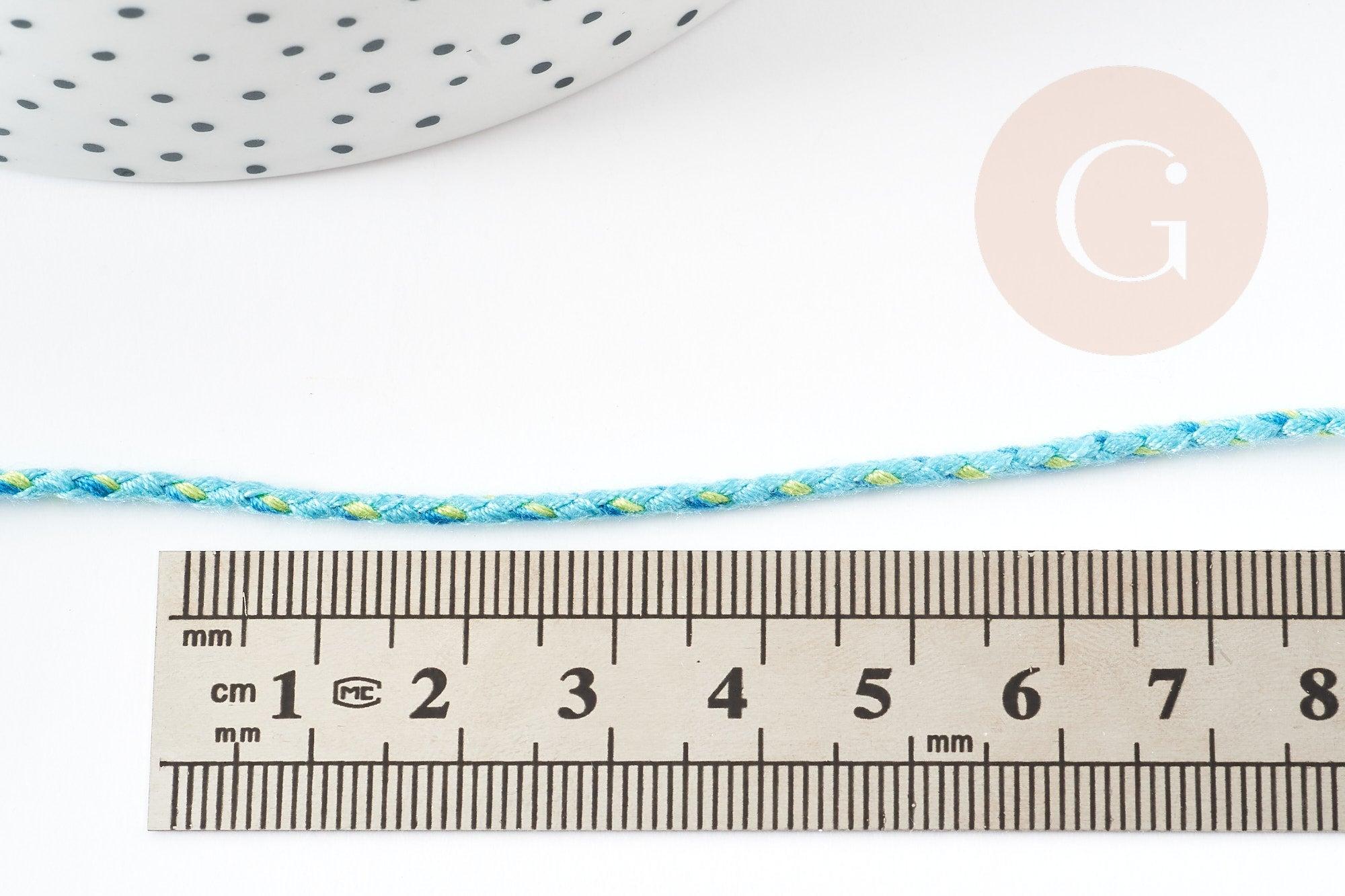 Cordon tressé coton turquoise jaune 2mm, x1 mètre (G9120)