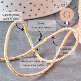 Cordon tressé jaune rose turquoise fil doré 1.5mm-2mm, x1 mètre (G8124)