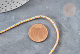 Cordon tressé jaune rose turquoise fil doré 1.5mm-2mm, x1 mètre (G8124)