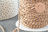 Cordon tressé marron beige fil doré polyester 2mm, x1 mètre (G6210)