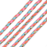 Cordon tressé rose bleu corail fil doré 2mm, x1 mètre (G5809)