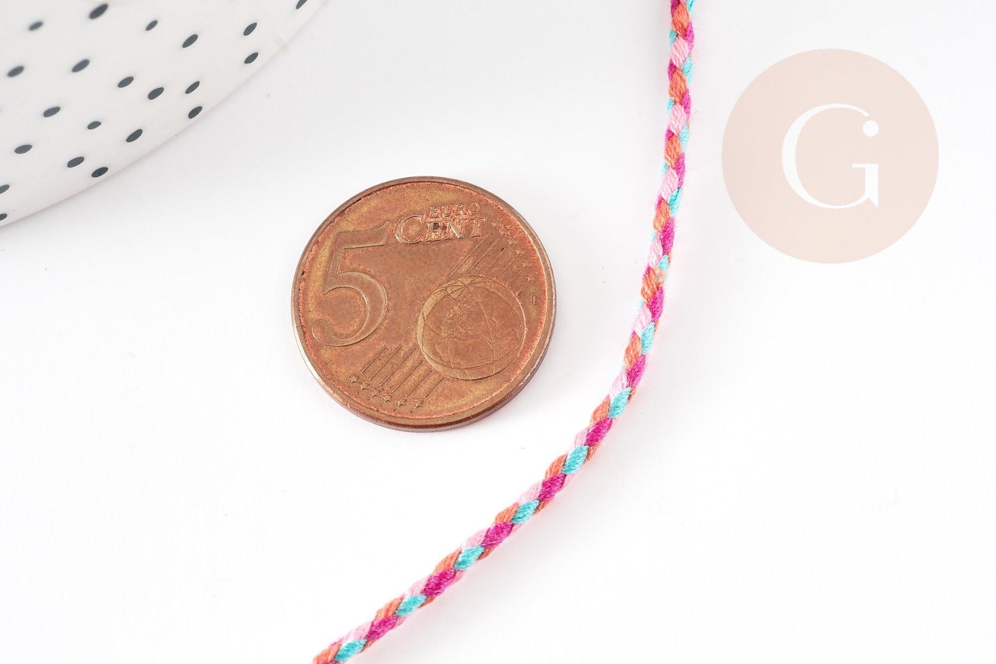 Cordon tressé rose orange turquoise 2mm, cordon pour bijoux,cordon multicolore scrapbooking, x 1 mètre G9119