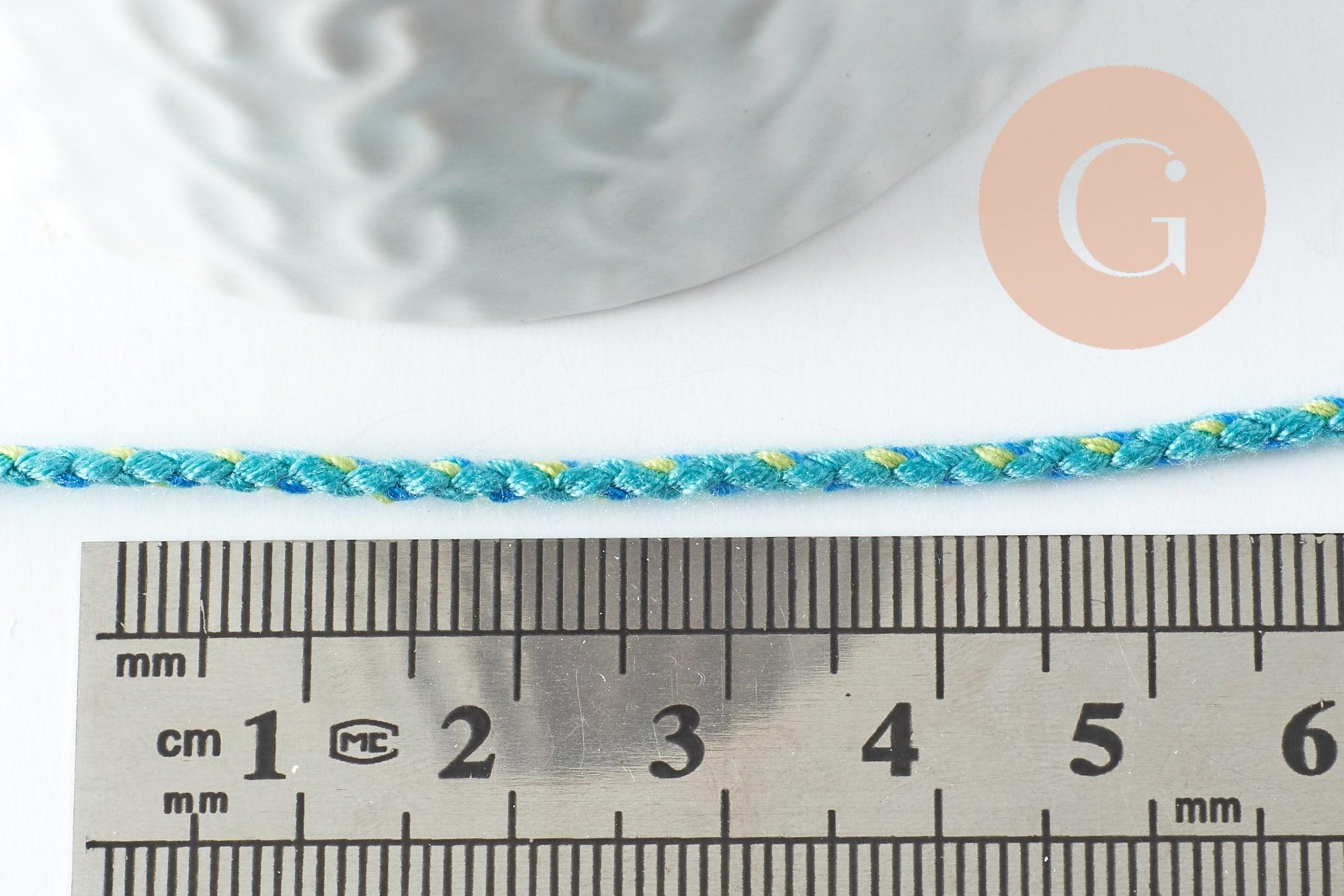 Cordon tressé turquoise et vert 2mm, cordon pour bijoux et scrapbooking, x 1 mètre (G9502)