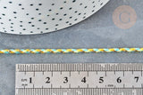 Cordon tressé vert jaune turquoise fil doré 1.5mm-2mm, x 1Mètre (G8125)