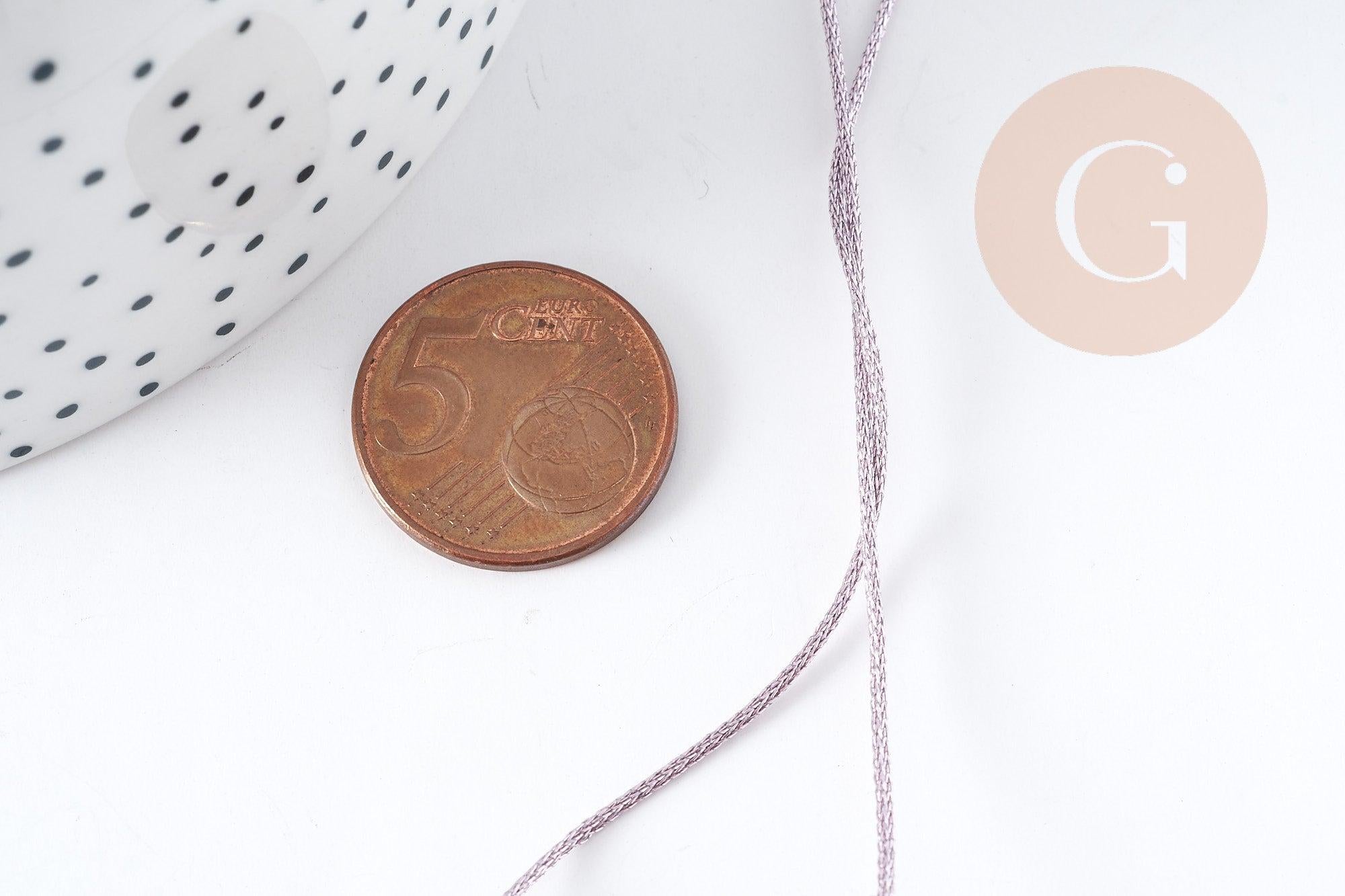 Cordon violet métallisé polyester 1mm, fil pour bijoux noeud coulissant, x1 mètre (G9095)