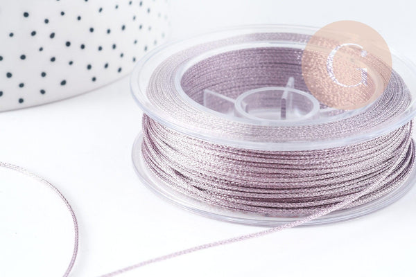 Cordon violet métallisé polyester 1mm, fil pour bijoux noeud coulissant, x1 mètre G9095