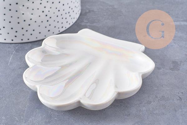 Coupelle présentoir coquillage à bijoux porcelaine blanche 111mm, x1 (G10328)