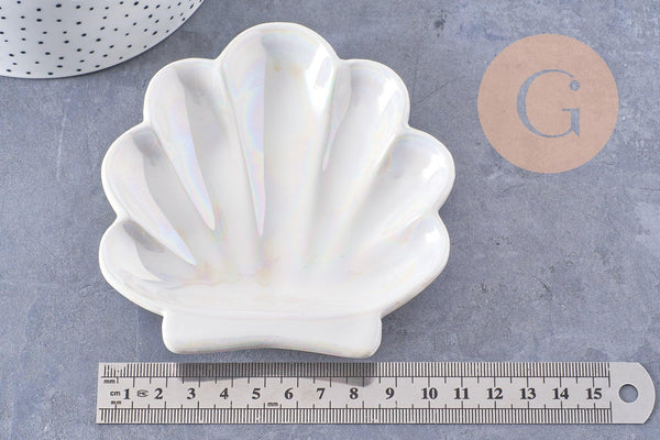 Coupelle présentoir coquillage à bijoux porcelaine blanche 111mm, x1 (G10328)