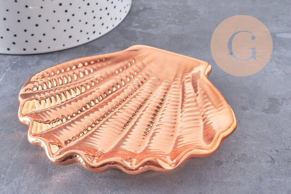 Coupelle présentoir coquillage à bijoux porcelaine blanche ou dorée 100-110mm, x1 (G10329)