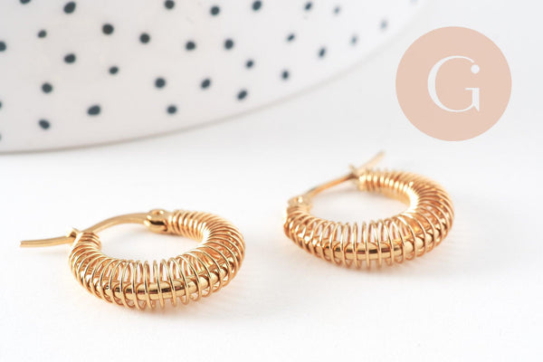 Créole acier doré, bijoux doré, oreille percée,sans nickel, boucles acier,23.5mm, la paire (G3147)
