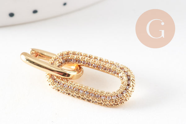 Créole longue laiton doré 16k zircon cristal multicolore bijoux doré, cadeau anniversaire,boucles cristal, 31mm, la paire (G2872)