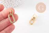 Créole longue laiton doré 16k zircon cristal multicolore bijoux doré, cadeau anniversaire,boucles cristal, 31mm, la paire (G2872)