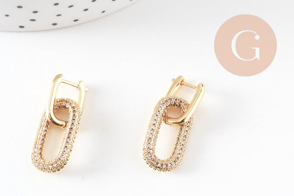 Créole longue laiton doré 16k zircon cristal multicolore bijoux doré, cadeau anniversaire,boucles cristal, 31mm, la paire (G2872)