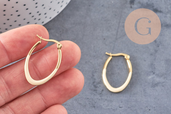 Créole ovale acier doré émail blanc,boucles acier doré inoxydable,30x20mm la paire (G4200)