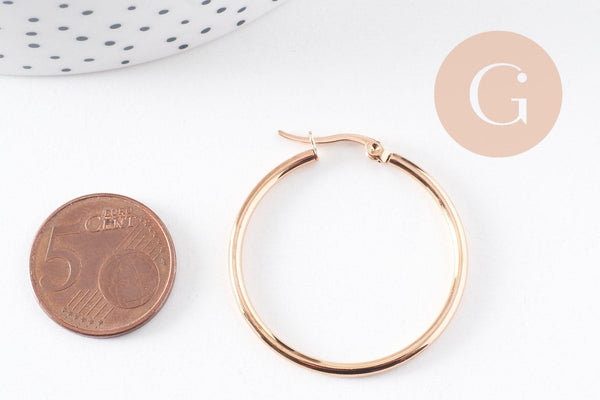 Créoles acier 304 inoxydable doré or rose 36mm, la paire (G10078)