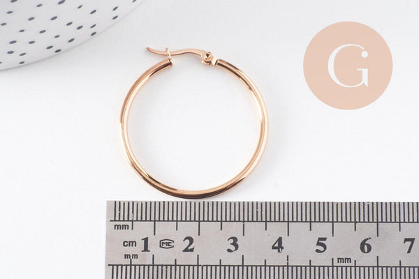 Créoles acier 304 inoxydable doré or rose 36mm, la paire (G10078)