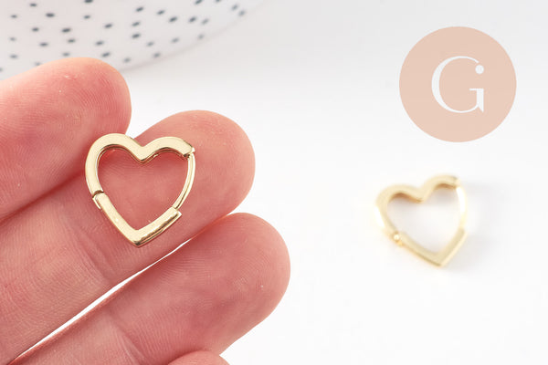 Créoles coeur bijoux laiton doré 18K sans nickel 16.5mm, la paire (G3720)