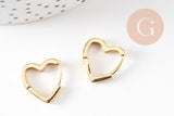 Créoles coeur bijoux laiton doré 18K sans nickel 16.5mm, la paire (G3720)