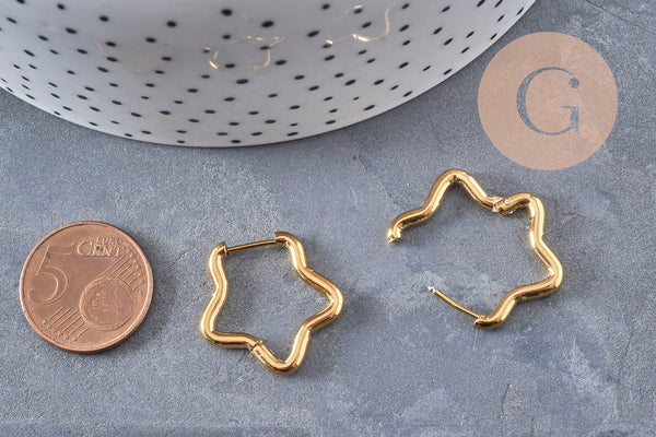 Créoles étoile acier 201 inoxydable doré 18K IP 23mm, la paire (G10966)