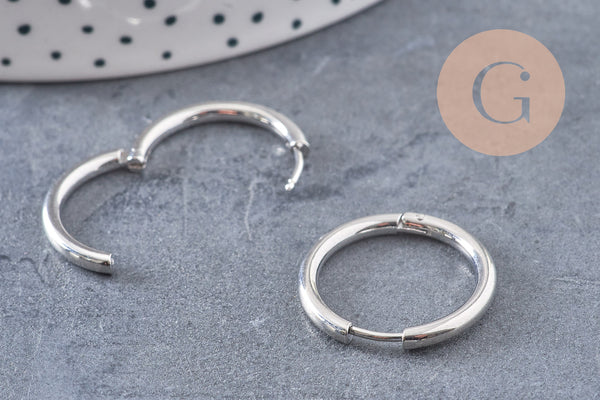 Créoles fine acier 304 inoxydable platine 23mm, x1 paire (G10864)