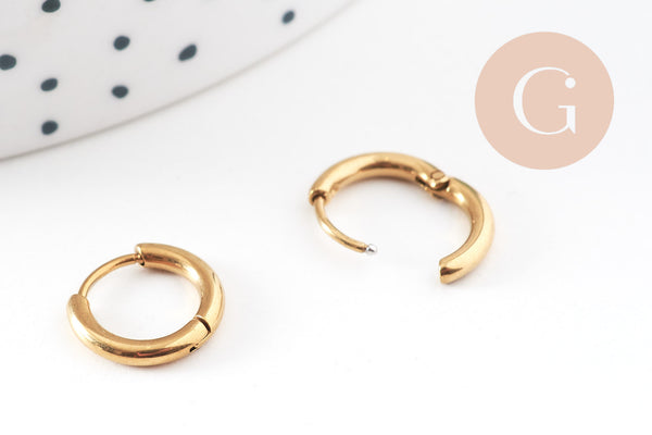 Créoles fine acier 316 inoxydable doré IP 13mm, x1 paire (G10894)