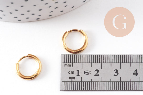 Créoles fine acier 316 inoxydable doré IP 2mm, x1 paire (G10935)