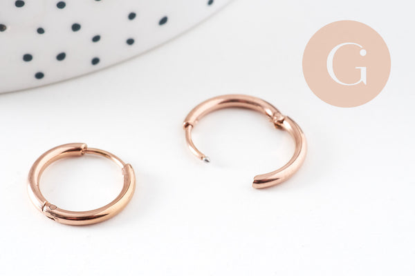 Créoles fine acier 316 inoxydable or rose IP 17mm, x1 paire (G10895)