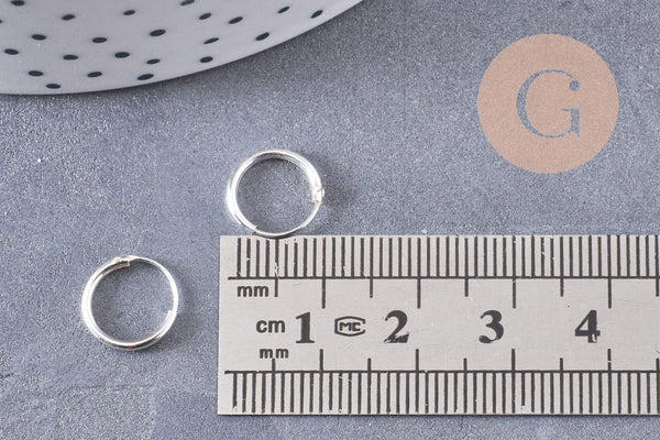 Créoles fine argent 925 massif 10mm, la paire (G3261)