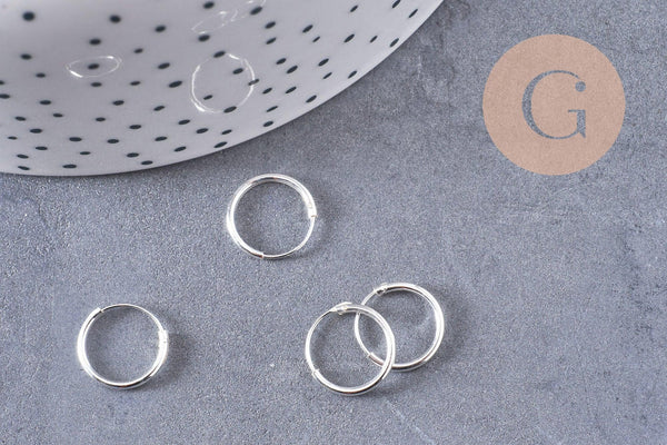 Créoles fine argent 925 massif 12mm, x1 paire (G5410)